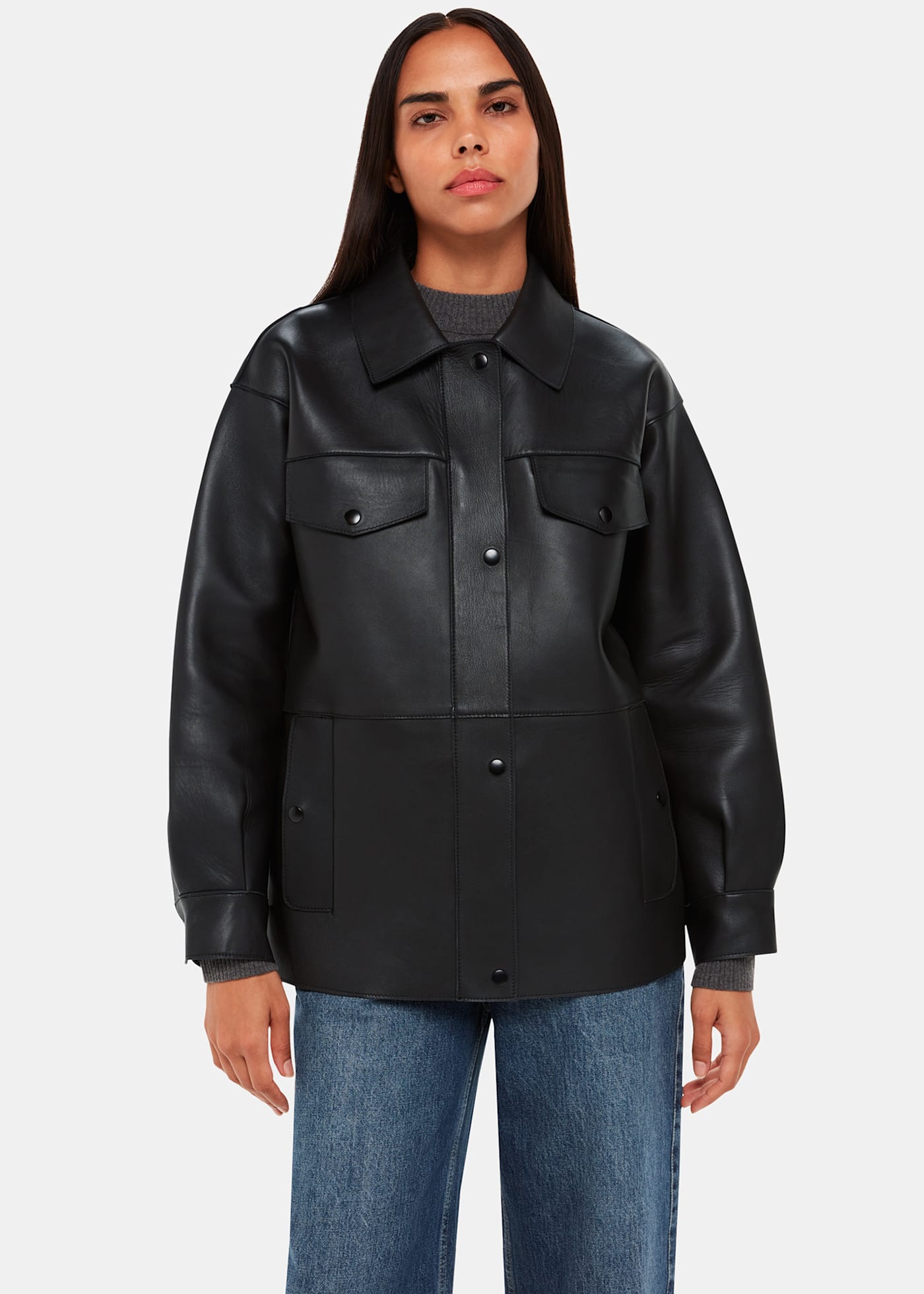 Black Clean Bonded Leather Jacket | WHISTLES | Whistles UK