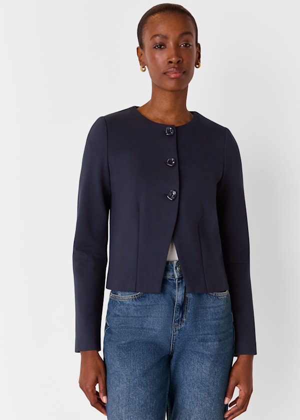 Navy Anne Ponte Button Jacket