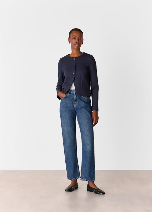 Navy Anne Ponte Button Jacket