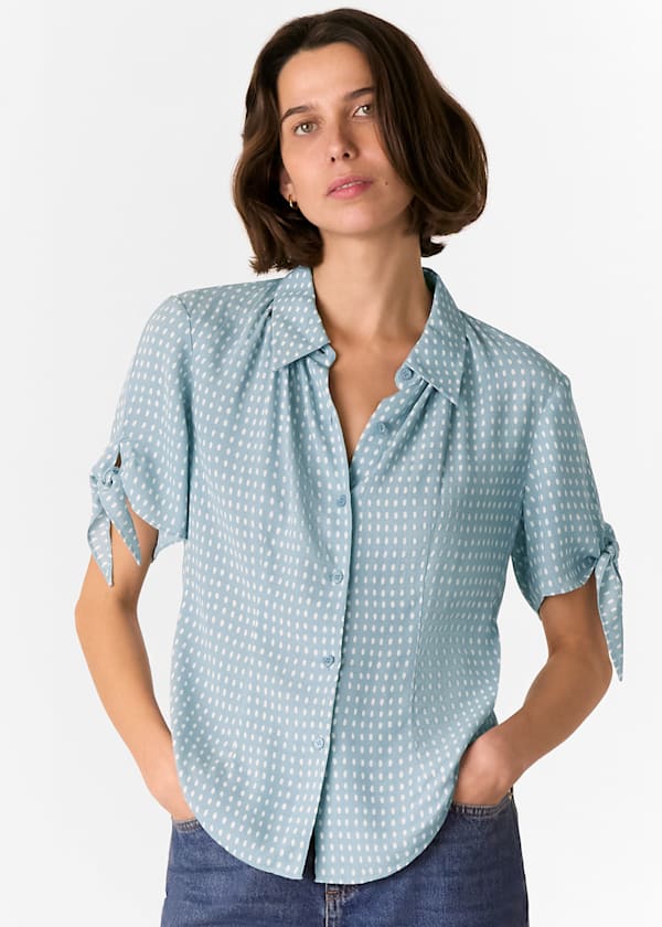 Blue Oval Spot Tie Sleeve Shirt