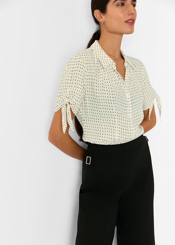 Khaki Oval Spot Tie Sleeve Shirt