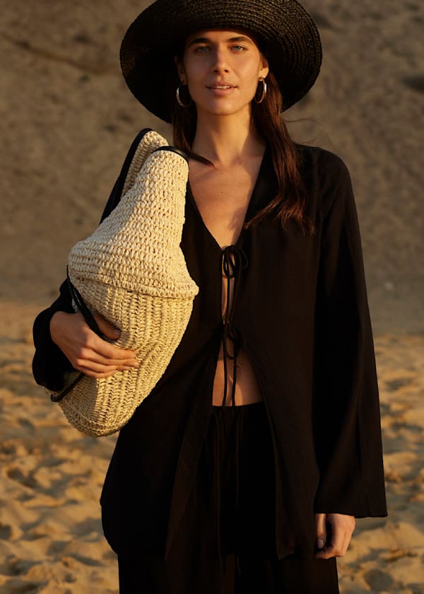 Black Beach Tie Front Top