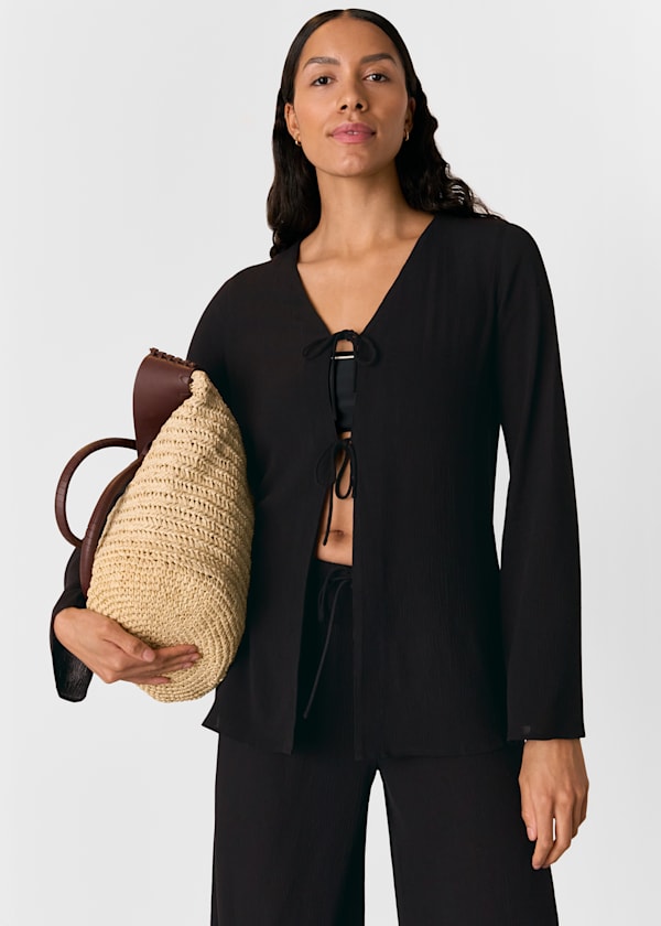 Black Beach Tie Front Top