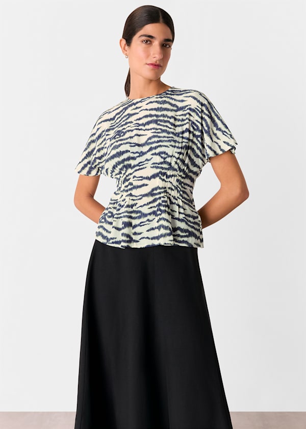 Ivory Feathered Tiger Shirred Blouse