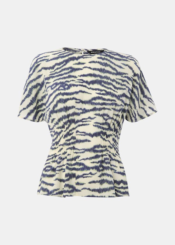Ivory Feathered Tiger Shirred Blouse