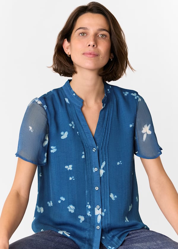 Blue Sun Bleached Floral Blouse