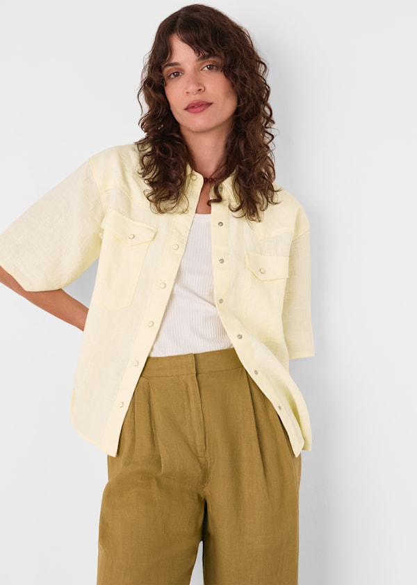 Ivory Linen Western Detail Shirt