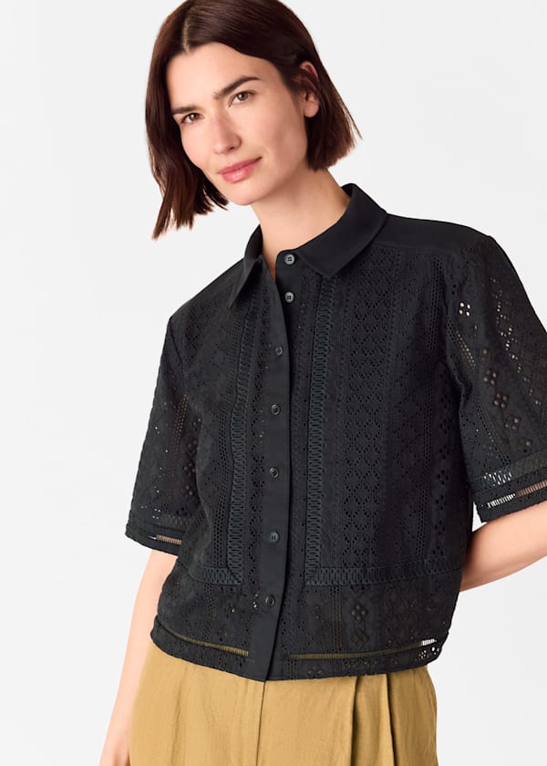 Black Broderie Cotton Shirt