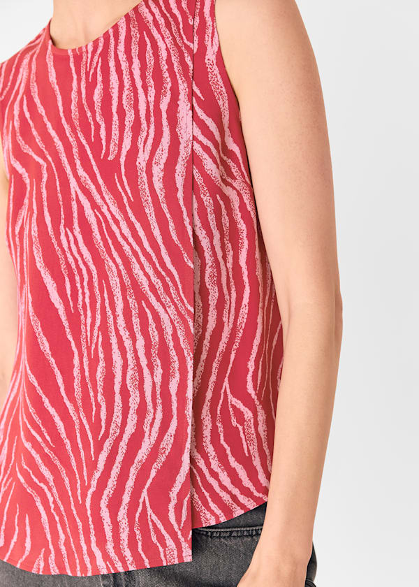 Red Zebra Layered Wrap Crepe Tank