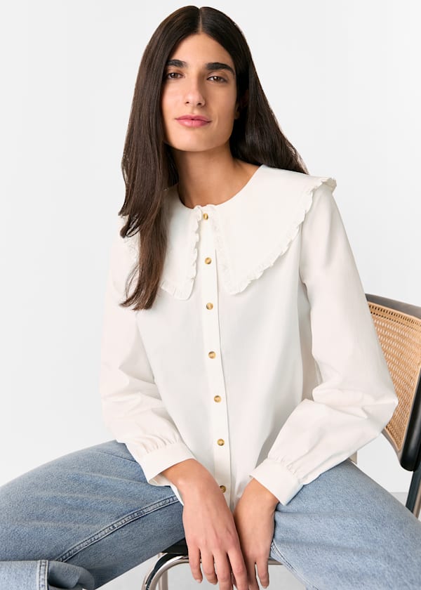 White Cotton Collar Detail Top