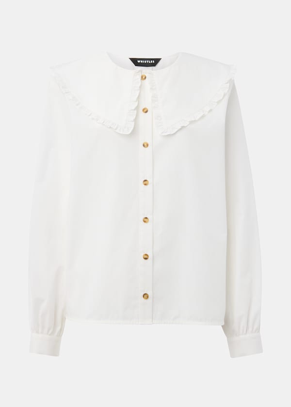 White Cotton Collar Detail Top