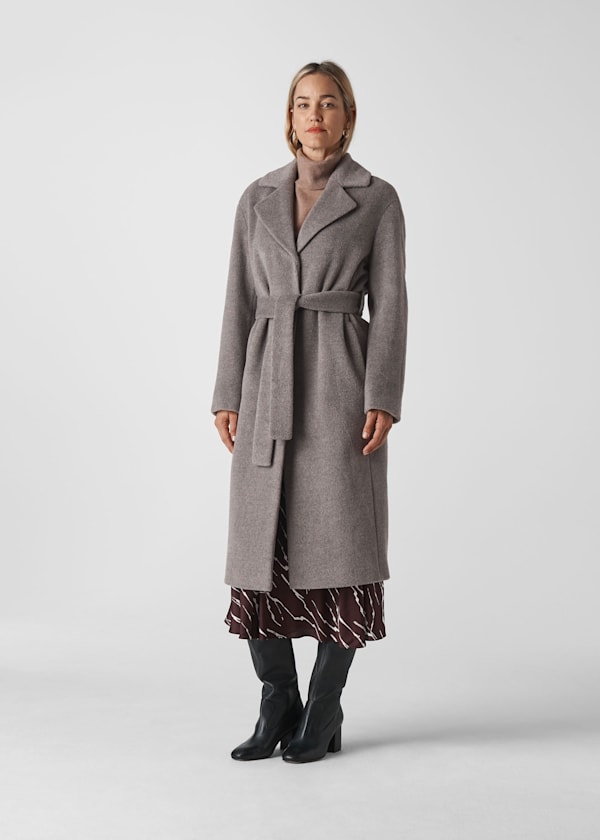 Grey Darcey Drawn Belted Wrap Coat