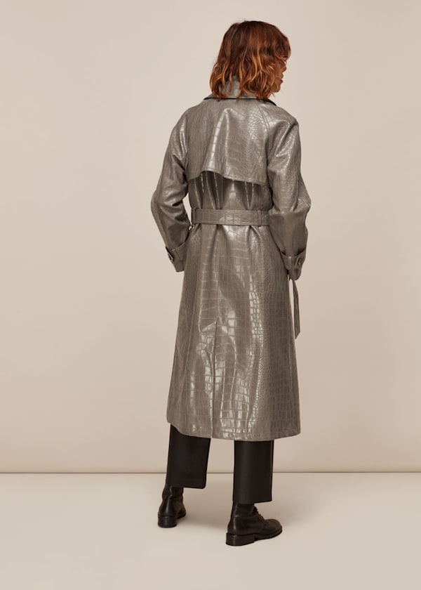 Grey Croc Belted Trench Coat