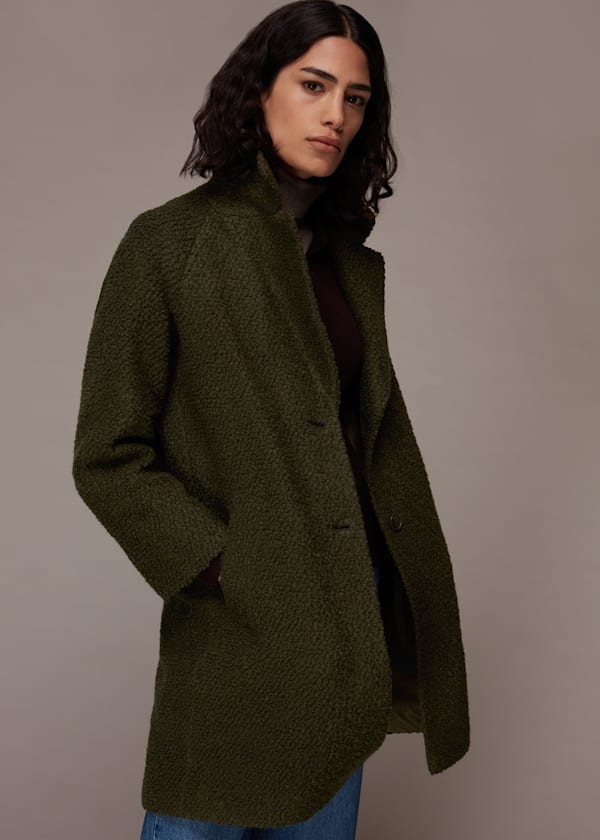Khaki Daisy Boucle Casual Coat