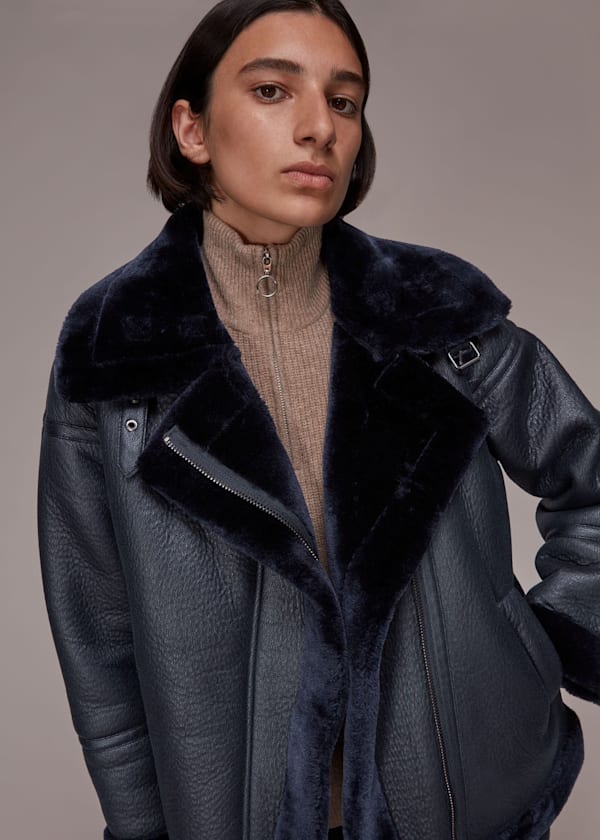 Navy Lauren Faux Fur Biker