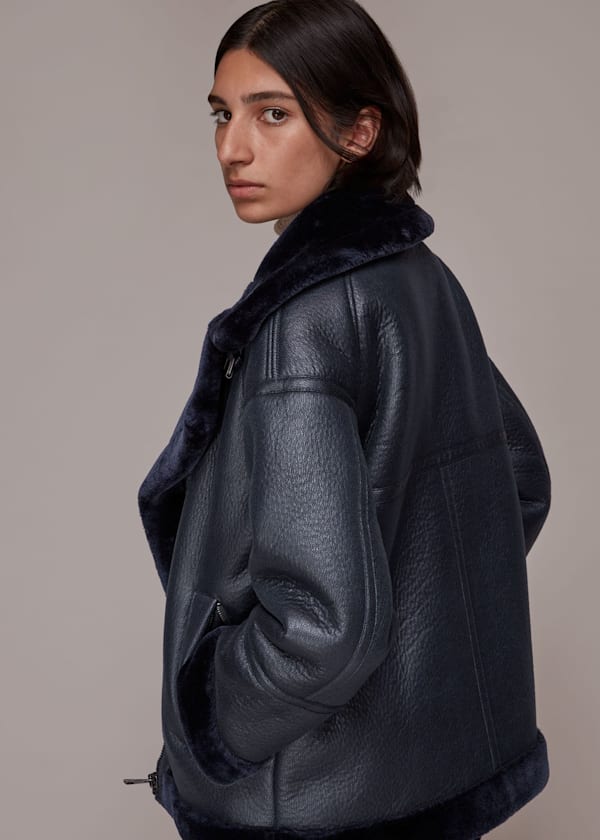 Navy Lauren Faux Fur Biker