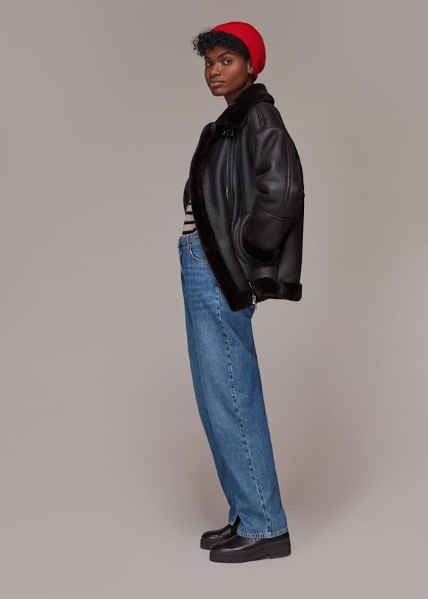 Black Lauren Faux Fur Biker