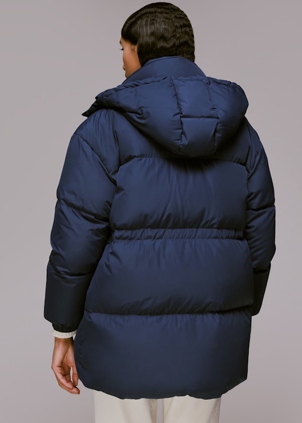 Navy Esme Hooded Down Puffer Coat