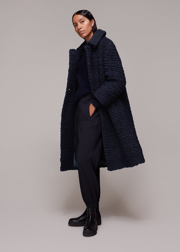Navy Lottie Teddy Wool Coat