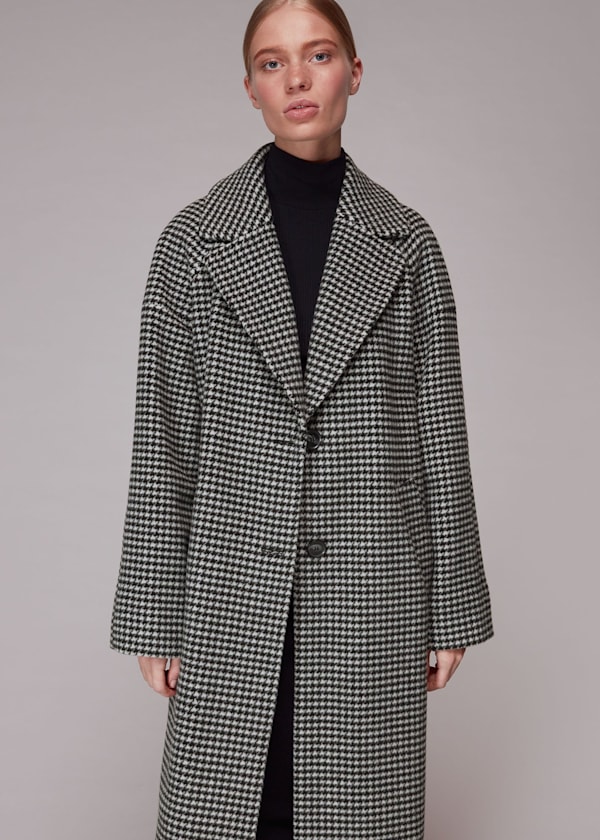 Black and White Mini Check Cocoon Coat