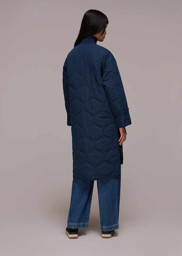 Navy Longline Quilted Coat