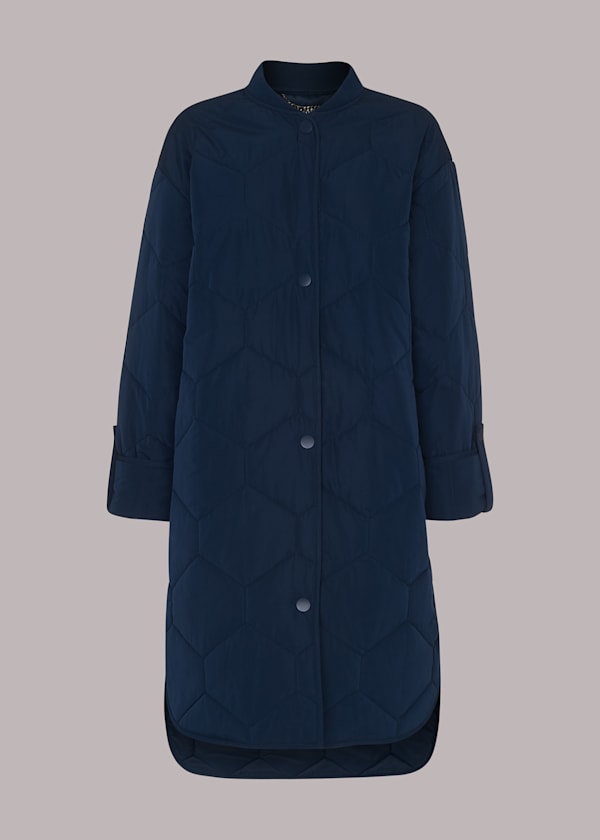Navy Longline Quilted Coat