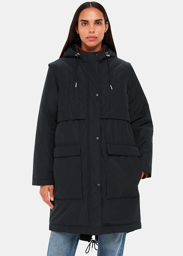 Black Nora Hooded Quilted Parka