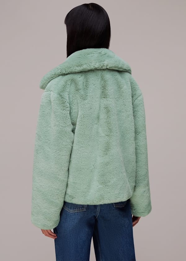 Pale Blue Drew Faux Fur Coat
