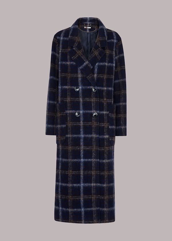 Wool Double Breast Check Coat