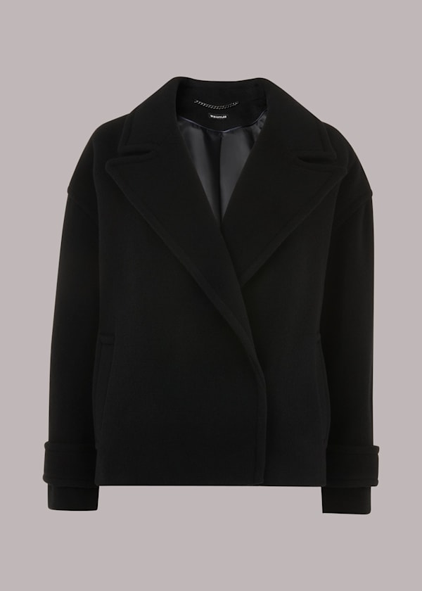 Black Relaxed Cropped Wool Coat