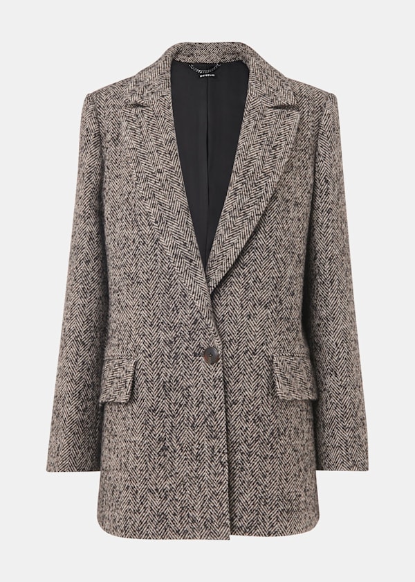 Brown Noa Herringbone Short Coat