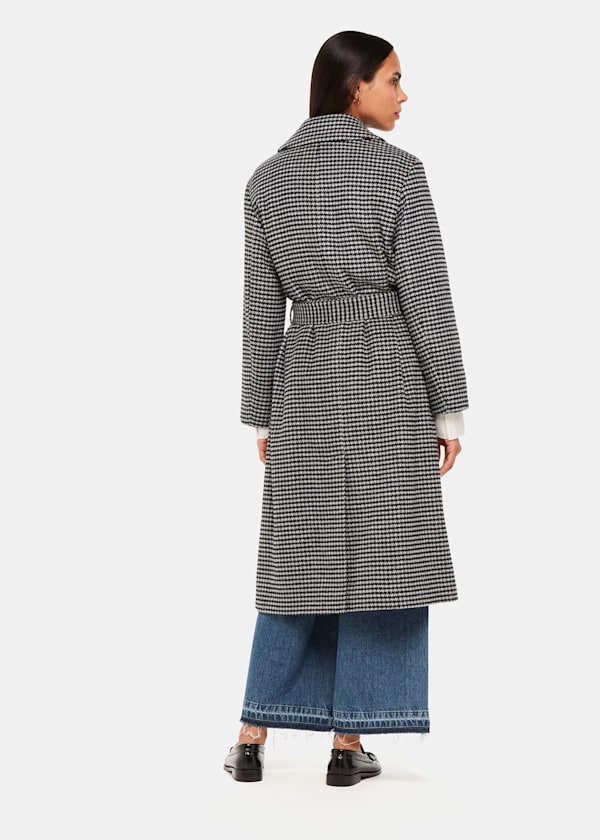 Black Celia Houndstooth Wrap Coat