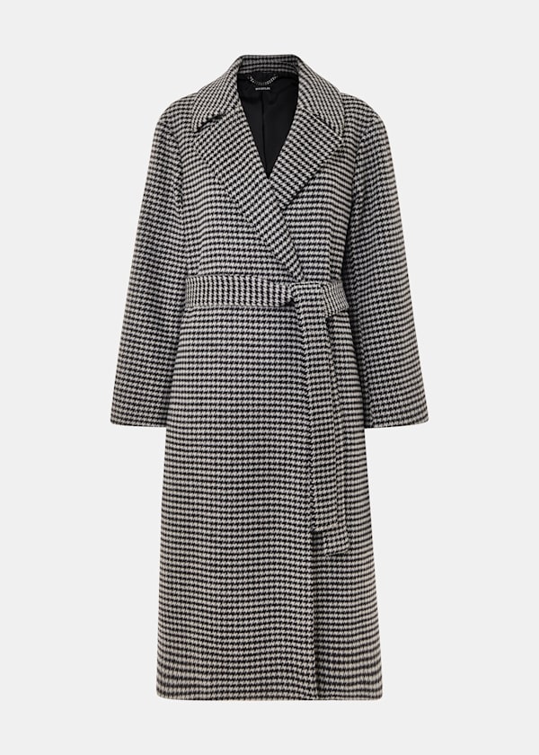 Black Celia Houndstooth Wrap Coat