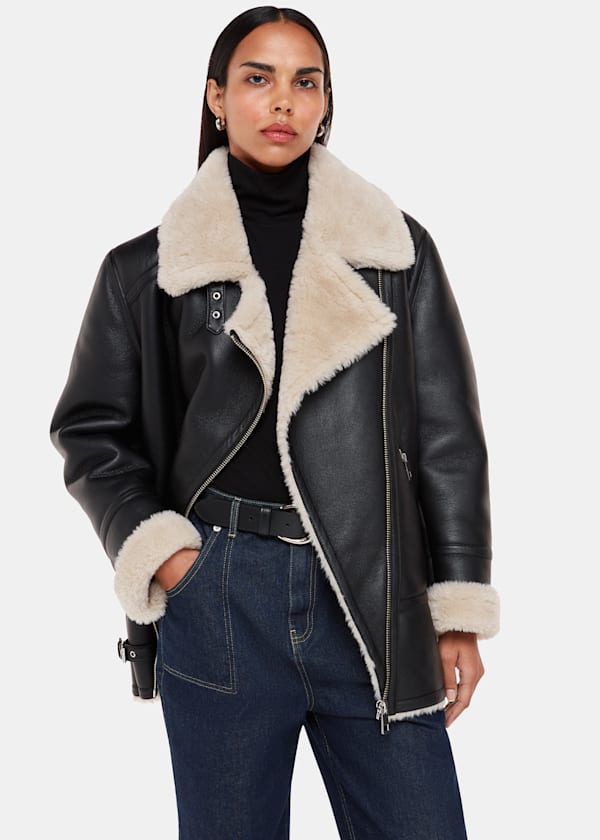 Whistles mix faux fur biker jacket discount