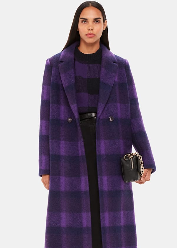 Purple Camila Wool Check Coat