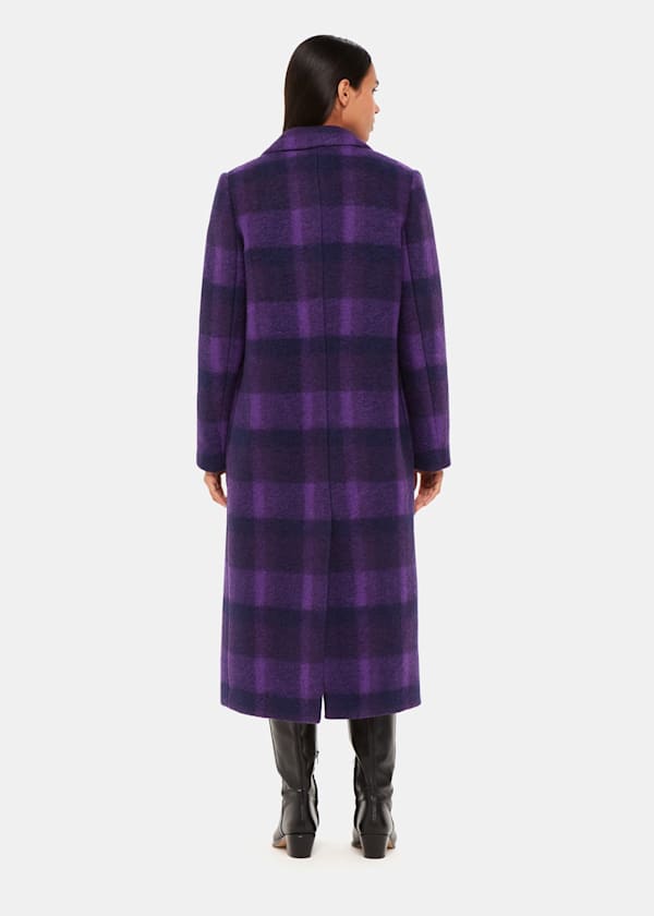 Purple Camila Wool Check Coat