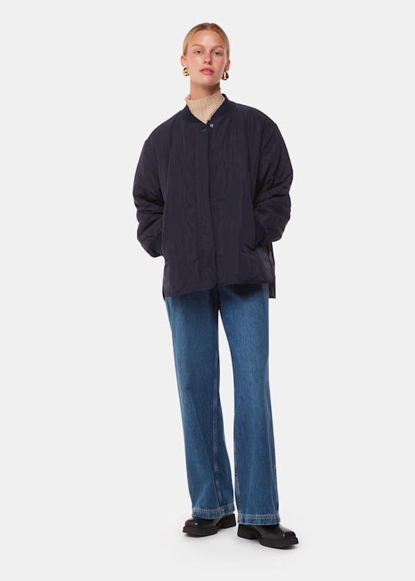 Navy Ida Short Quilted Coat