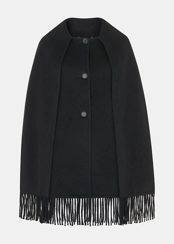 Black Double Face Wool Fringe Coat