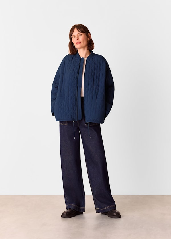 Navy Nia Drawstring Quilted Jacket
