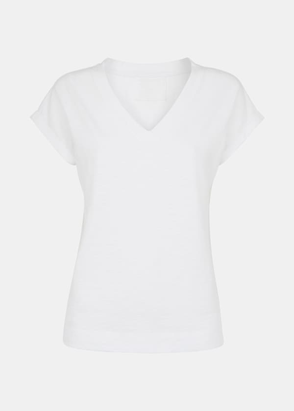 White Willa V-Neck Cap Sleeve Tee
