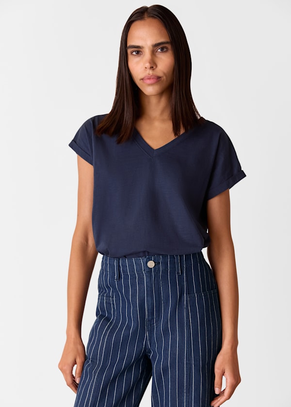 Navy Willa V-Neck Cap Sleeve Tee