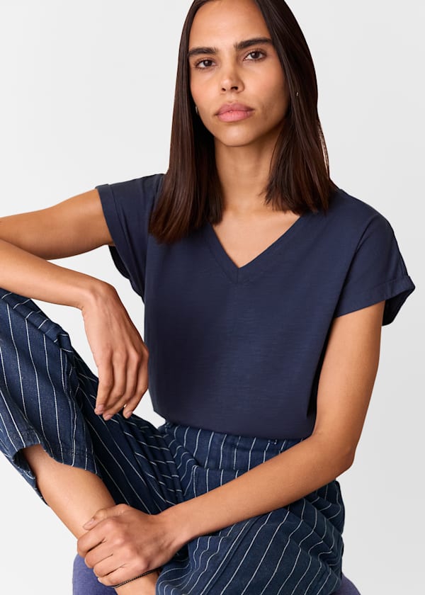 Navy Willa V-Neck Cap Sleeve Tee