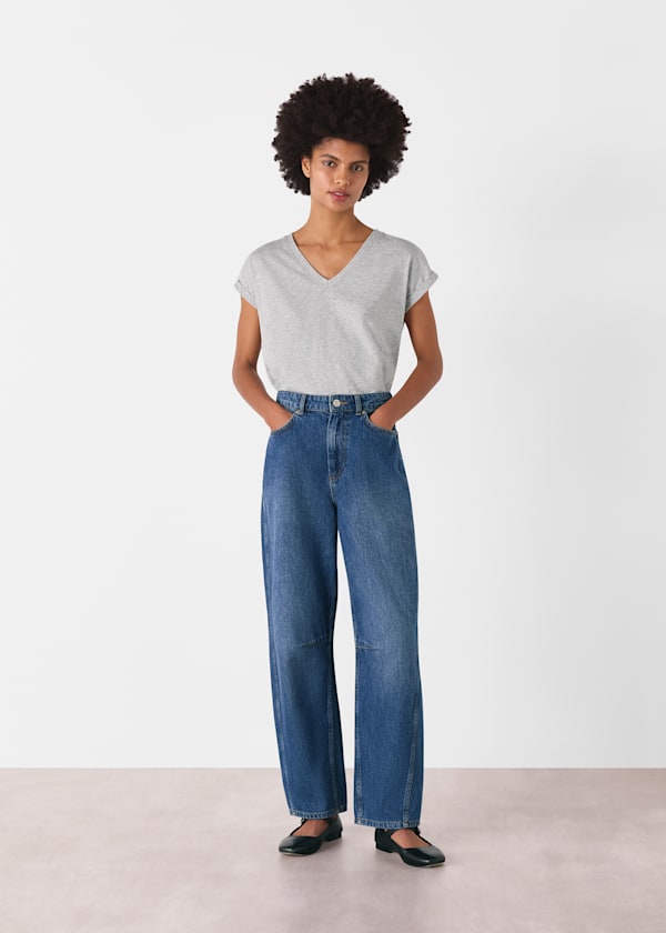 Grey Marl Willa V-Neck Cap Sleeve Tee