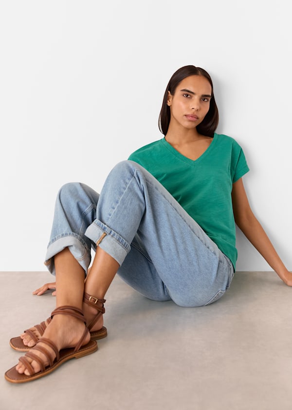 Green Willa V Neck Cap Sleeve Tee