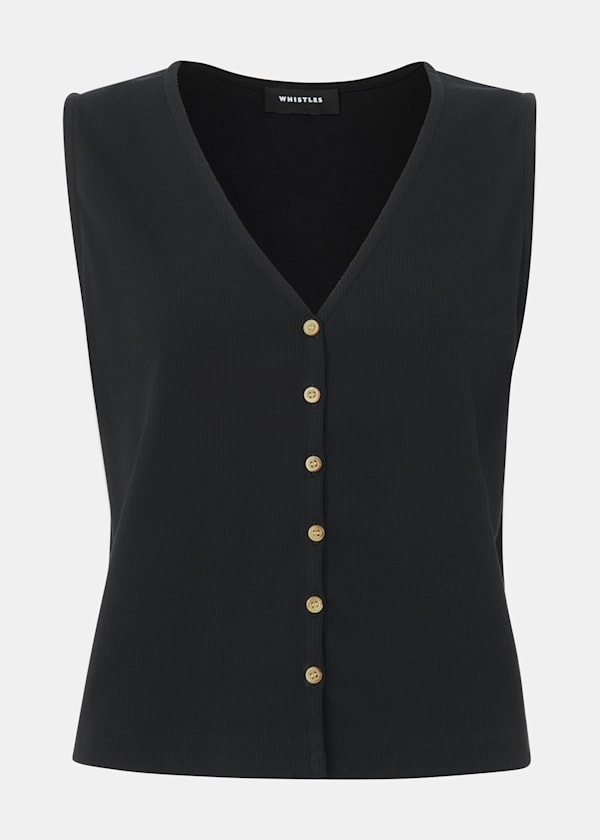 Black Button Rib Tank