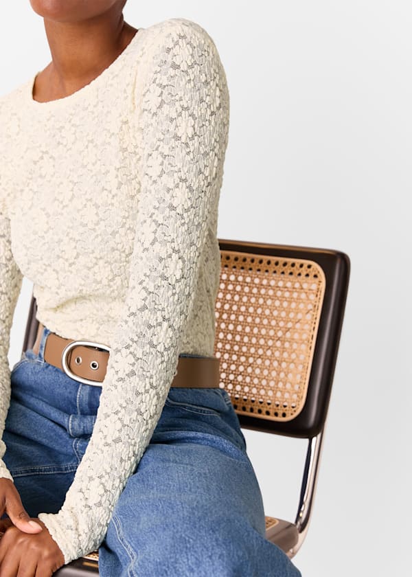 Ivory Jersey Lace Long Sleeve Top