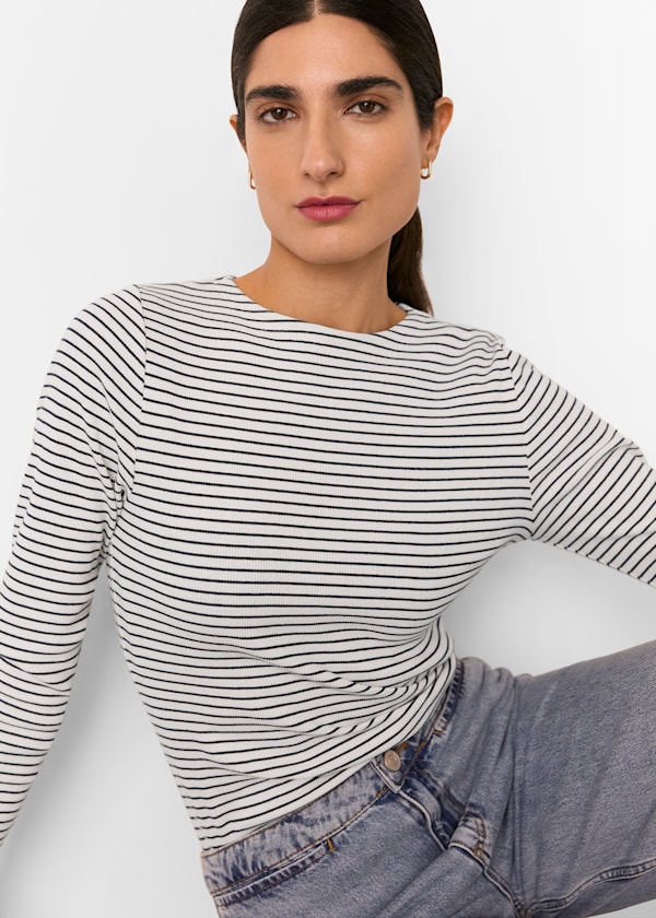 Ivory Stripe Detail High Neck Top