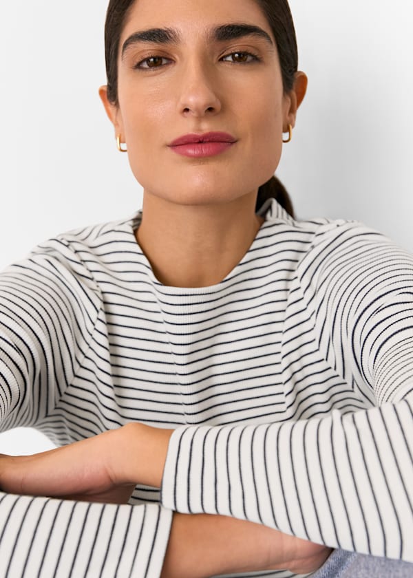 Ivory Stripe Detail High Neck Top