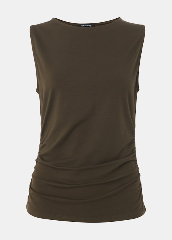 Khaki Gathered Side Detail Top