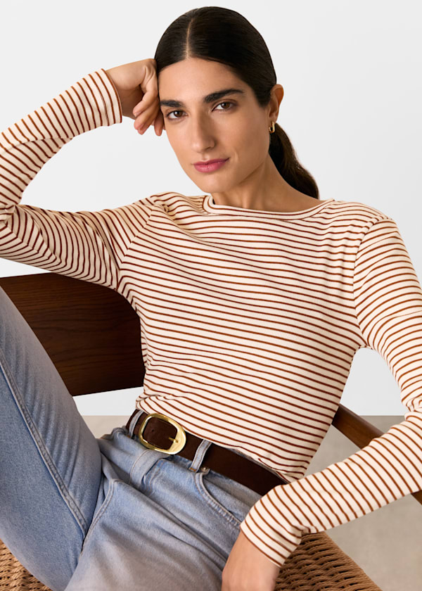 Ivory Stripe Crew Neck Jersey Top